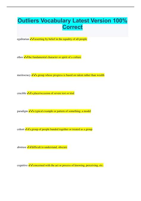 Outliers Vocabulary Latest Version 100% Correct - Outliers - Stuvia US