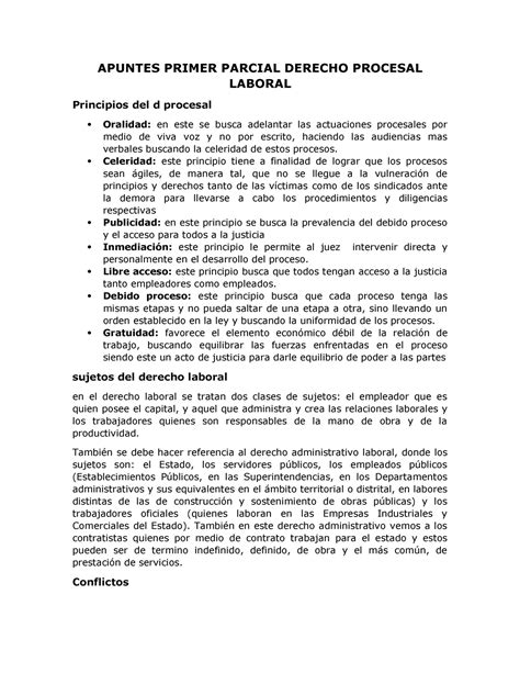 Apuntes Derecho Procesal Laboral Principios APUNTES PRIMER PARCIAL