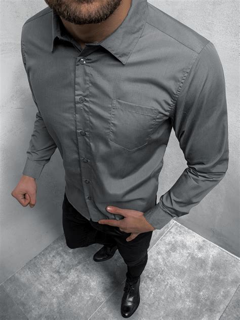 Camisa De Hombre Gris Oscuro Ozonee Jshh0382 Ozonee