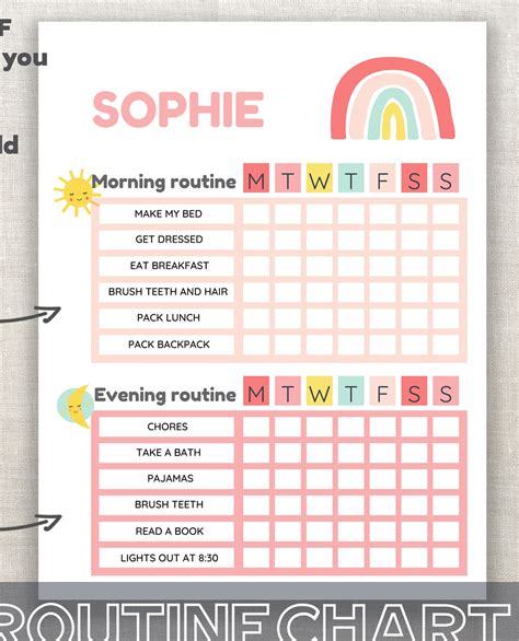 Kids Daily Routine Chart Printable Chart Fillable Chart Etsy Hong Kong ...