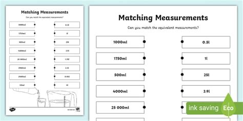 Matching Measurements Ml And L Activity Sheet Twinkl