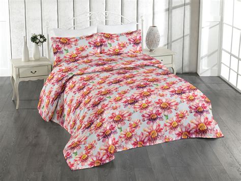 Ambesonne Floral Quilted Bedspread Set Pcs Watercolor Blossoming