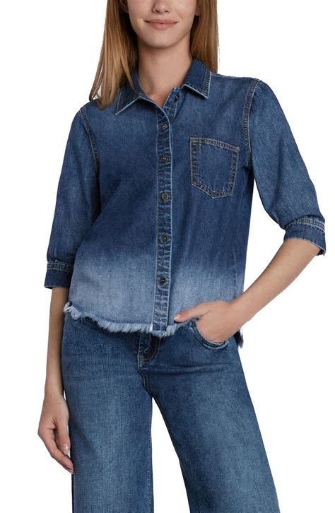 Wash Lab Denim Everyday Fray Hem Denim Shirt Nordstrom