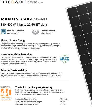 Sunpower Maxeon W Solar Panel Datasheet Enf Panel