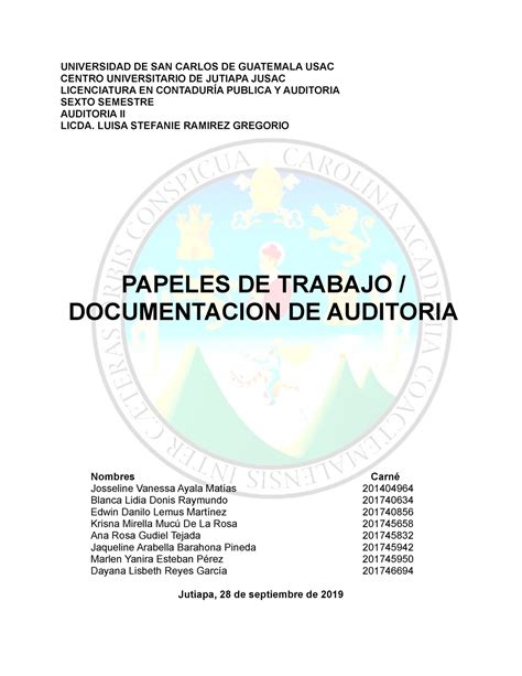 Papeles De Trabajo Grupo No Universidad De San Carlos De Guatemala