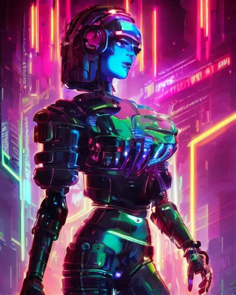 Cyberpunk Techno Warrior Cyborg Neon Ai Photo Generator Starryai