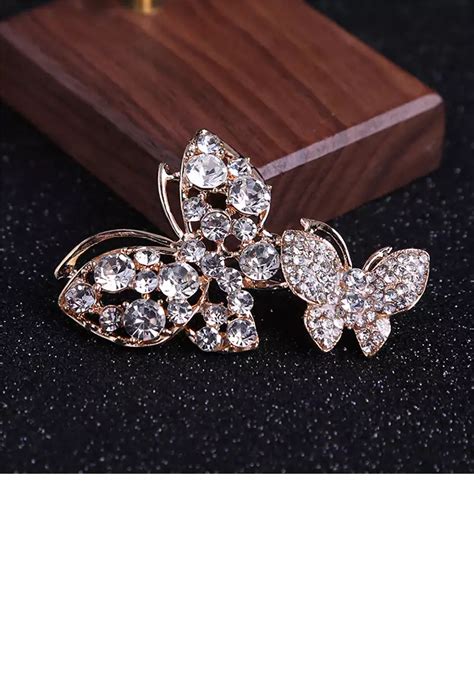 Jual Glamorousky Elegant Brilliant Plated Gold Double Butterfly Brooch