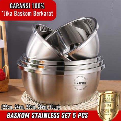 Jual Baskom Set Stainless Tebal 5IN1 Wadah Cuci Beras Buah Sayur Set