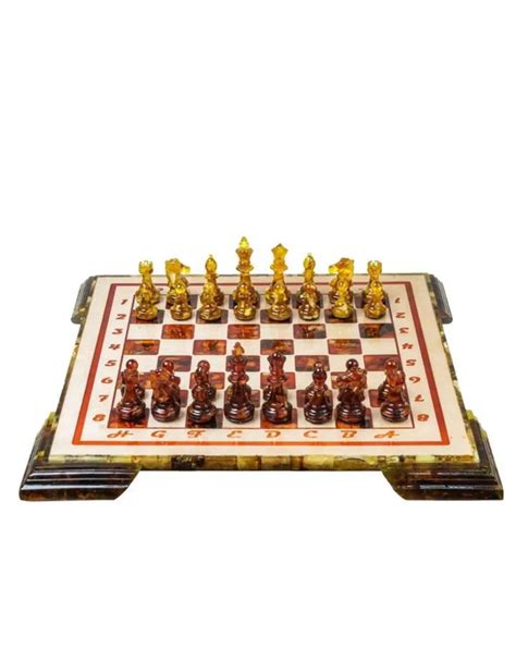 Luxury Amber Chess Set With Classic Carved Figures On Legswooden Amber