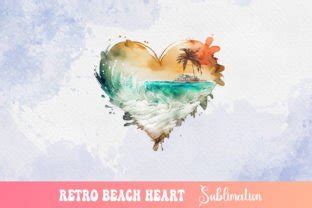 Retro Beach Heart Watercolor Clipart Graphic By Nutty Creations