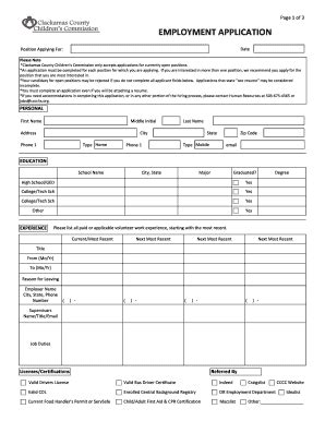 Fillable Online Hs Cccchs Page 1 Of 3 EMPLOYMENT APPLICATION Hs