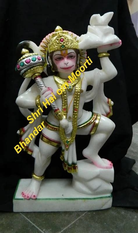 Hindu White Religious Marble Hanuman Ji Statue For Worship Size 18