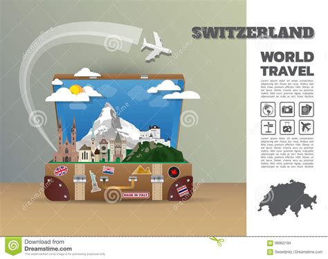 瑞士地标全球性旅行和旅途infographic Lugga 向量例证 插画 包括有 颜色 国家（地区） 98963194