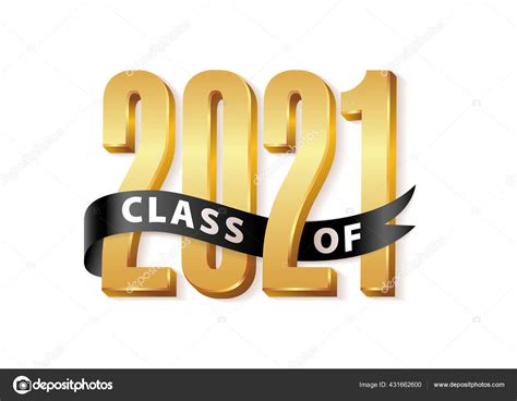 Class Of 2021 Gold Lettering Graduation 3d Logo With Black Ribbon