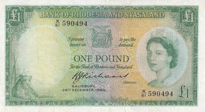 Rhodesia And Nyasaland One Pound Banknote Of 1960 Issued By The Bank