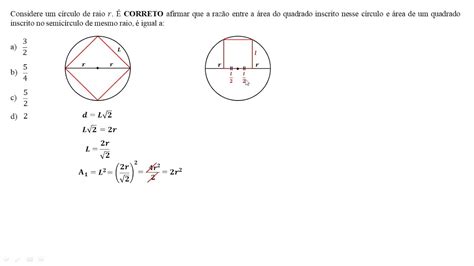 QUESTÃO 32 ÁREA DE QUADRADO INSCRITO e RAZÃO YouTube