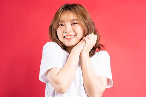 Premium Photo Young Asian Girl With Cheerful Gestures And Expressions