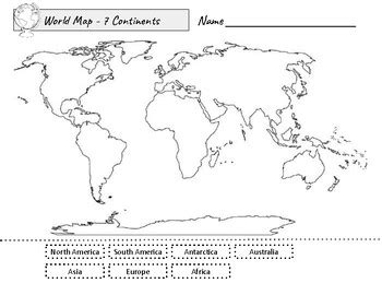 World Map Seven Continents Worksheet - 7 Continents Cut & Paste by ...