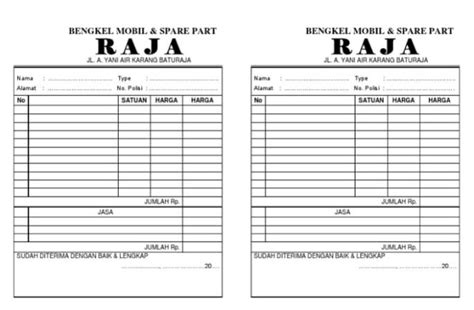 2 Contoh Nota Bengkel Mobil Dan Motor Di Ms Excel Kerjainstan