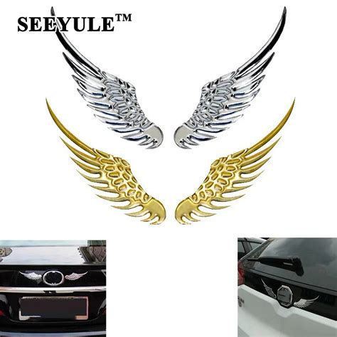 1 Pair SEEYULE 3D Car Logo Sticker Alloy Metal Angel Hawk Wings Shining