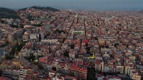 Aerial View Barcelona City Skyline Dusk Stock Footage Video (100% ...