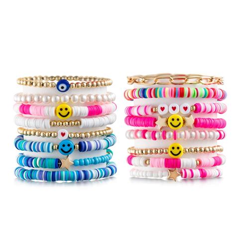 LieToi Preppy Heishi Bracelets Set Colorful White Gold Smile Heart Star