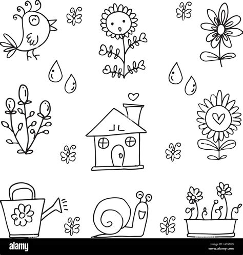 Vector illustration of spring doodles Stock Vector Image & Art - Alamy