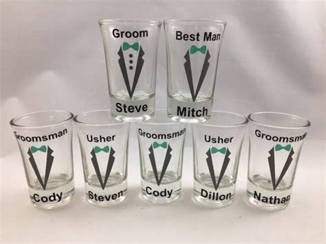 Custom Shot Glasses Groomsmen Shot Glasses Mint Grey Etsy