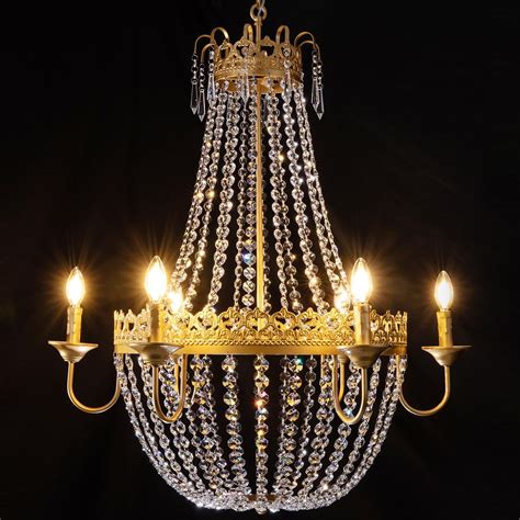 Tochic French Empire Crystal Chandelier 6 Light Modern Gold Chandelier