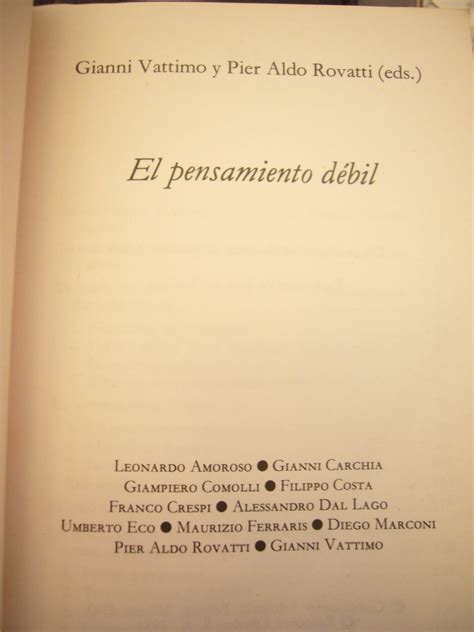 El Pensamiento DÉbil De Gianni Vattimo Y Pier Aldo Rovatti Eds Bien Encuadernación De Tapa