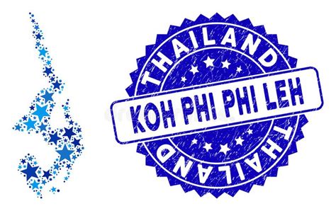 Blue Star Koh Phi Leh Map Collage and Textured Stamp Stock Vector ...