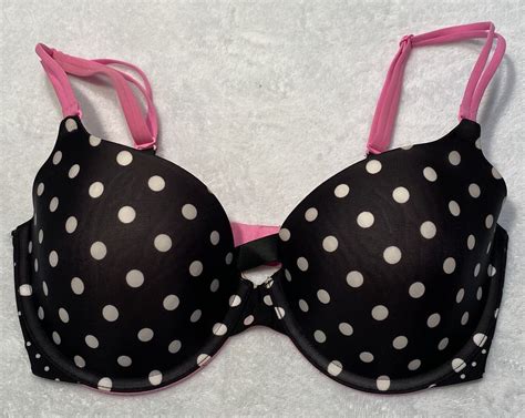 Victoria Secret Demi Demi Buste Bra 32dd Black White With Pink Polka