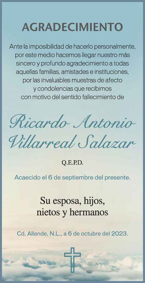 Ricardo Antonio Villarreal Salazar Obituario Esquela