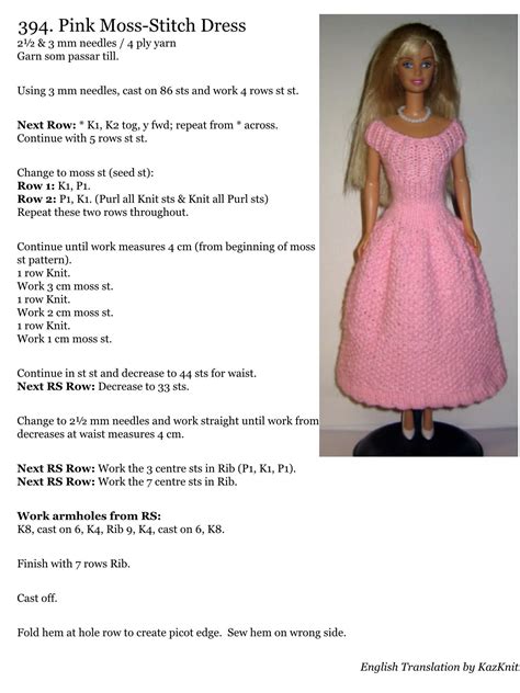 Knitted Dolls Dress Pattern Ba