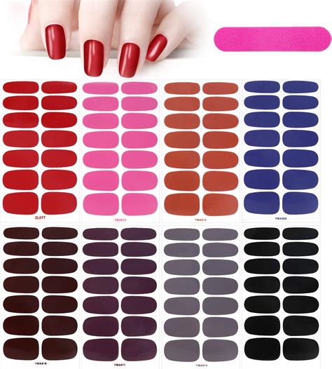 8 Sheets Solid Color Full Wraps Nail Stickers With Nail File MWOOT Self