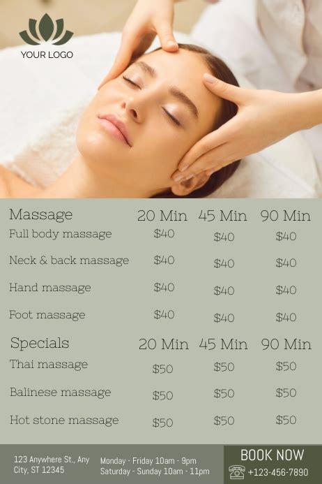 Spa Menu Template Postermywall