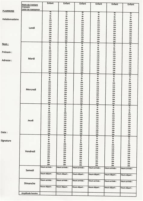 Planning Des Enfants Accueillis Fournir La Pmi Celinefassmat