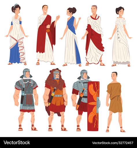 Roman Men And Women In Traditional Clothes Vector Image