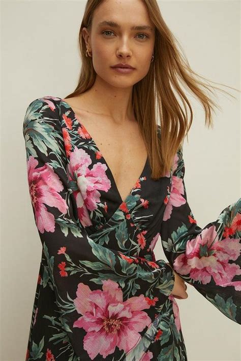 Dresses Bright Floral Flute Sleeve Maxi Dress Oasis