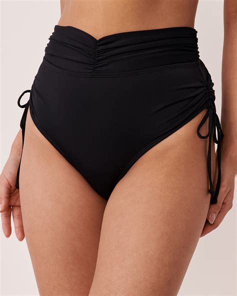 Fashion Shirred High Waist Bikini Bottom Black La Vie En Rose