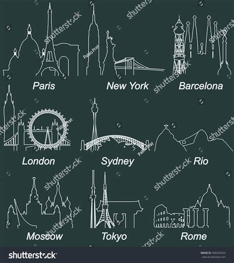 World Famous Cities Landmarks Stock Vector (Royalty Free) 490239265 ...