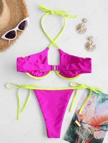 ZAFUL Contrast Binding Halter Underwire String Bikini Swimwear In RED ZAFUL