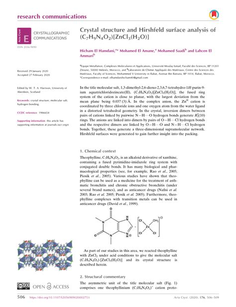 PDF Crystal Structure And Hirshfeld Surface Analysis Of C 7 H 9 N 4