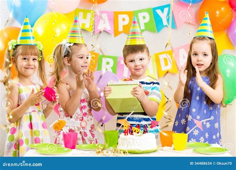 Happy Children On Birthday Holiday Stock Photo - Image of adorable ...