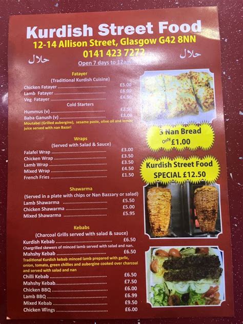 Menu at Kurdish Street Food fast food, Glasgow