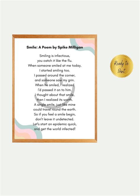 Smile A Poem By Spike Milligan Feelings Poster Handout Etsy Uk In