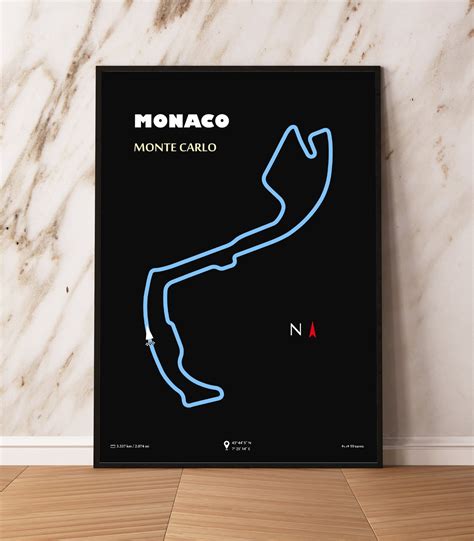 Monaco Race Track Map F1 Poster Black Blue Minimalist Effect Monte ...