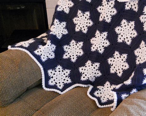 Blue Crochet Snowflake Blanket Afghan Throw