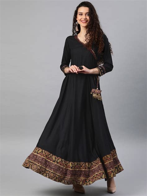 Buy YASH GALLERY Women Black Solid Maxi Dress - Ethnic Dresses for ...