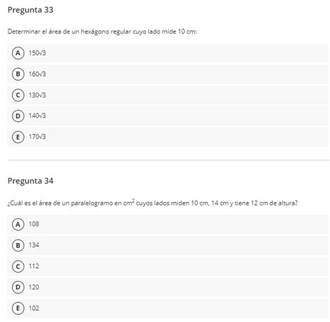 Pregunta 33 Determinar El Rea De Un Hexgono StudyX